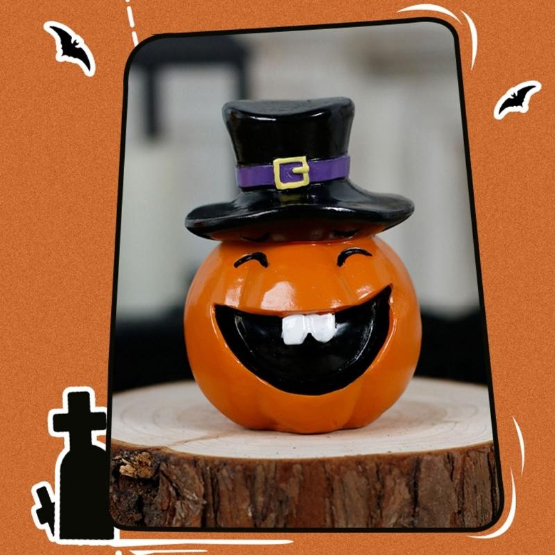 Halloween Pumpkin Ornament Resins Crafts Smiling Grin Face Pumpkin Sculpture For Horror Theme Homes Party Table Decors