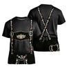 Men's Oktoberfest Short Sleeve T Shirt Vintage Texture Print Loose Fit Casual Summer Daily Wear Top with Embroidered Suspenders Design