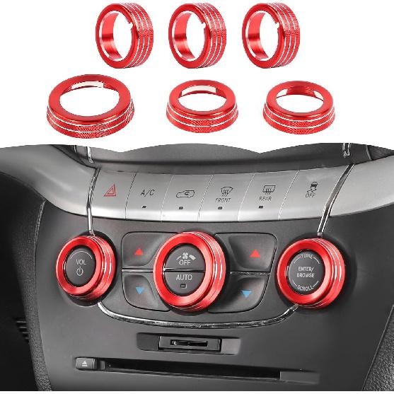 RT-TCZ Pokrywa Gałki Przełącznika Klimatyzacji i Audio na Konsoli Środkowej, Element Wykończeniowy, Akcesoria Wnętrza do Dodge Journey 2013-2020, 6 SZTUK (Czerwony)
