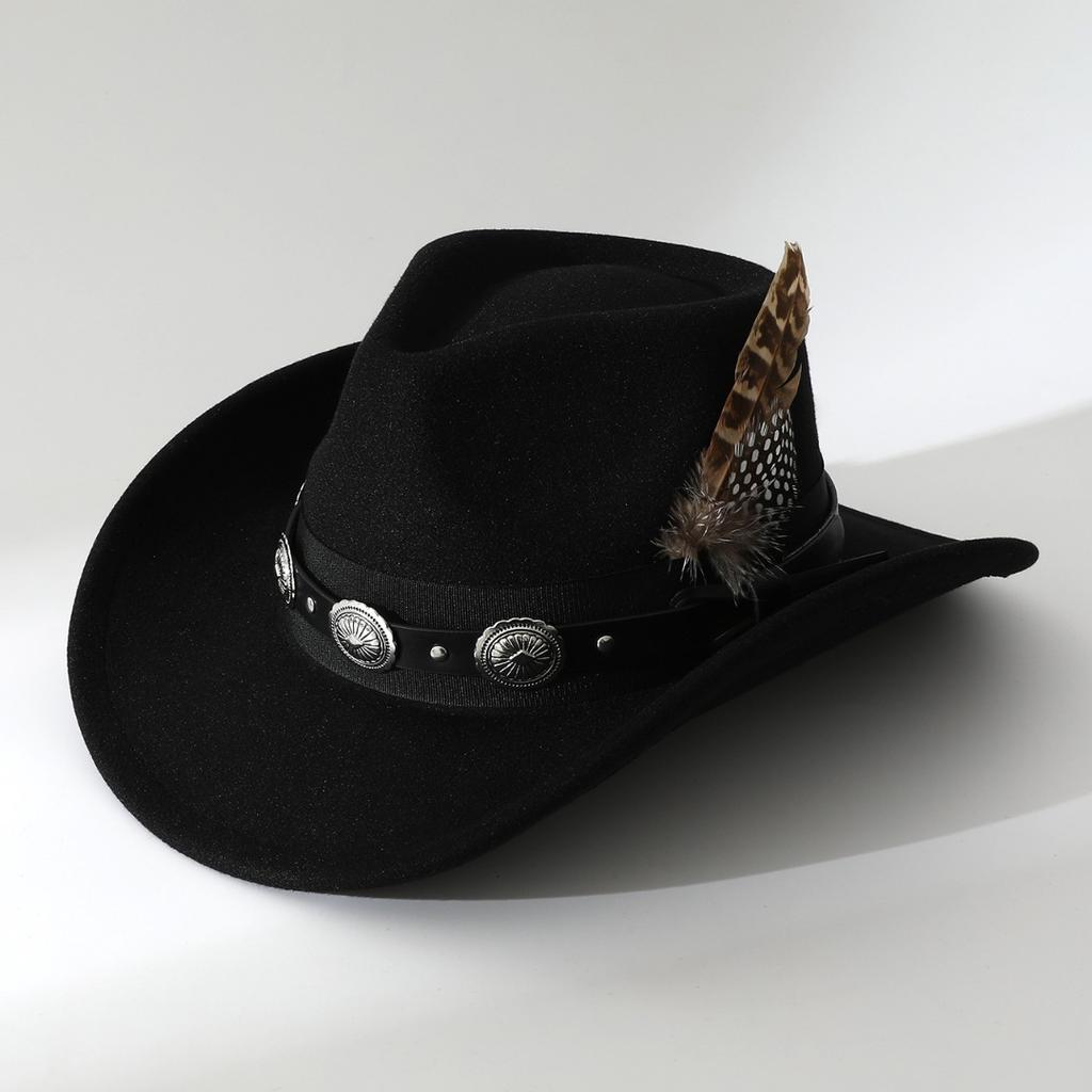 Rongmei's new autumn and winter hats for women, European and American retro woolen western cowboy hats for men, versatile and fashionable with large