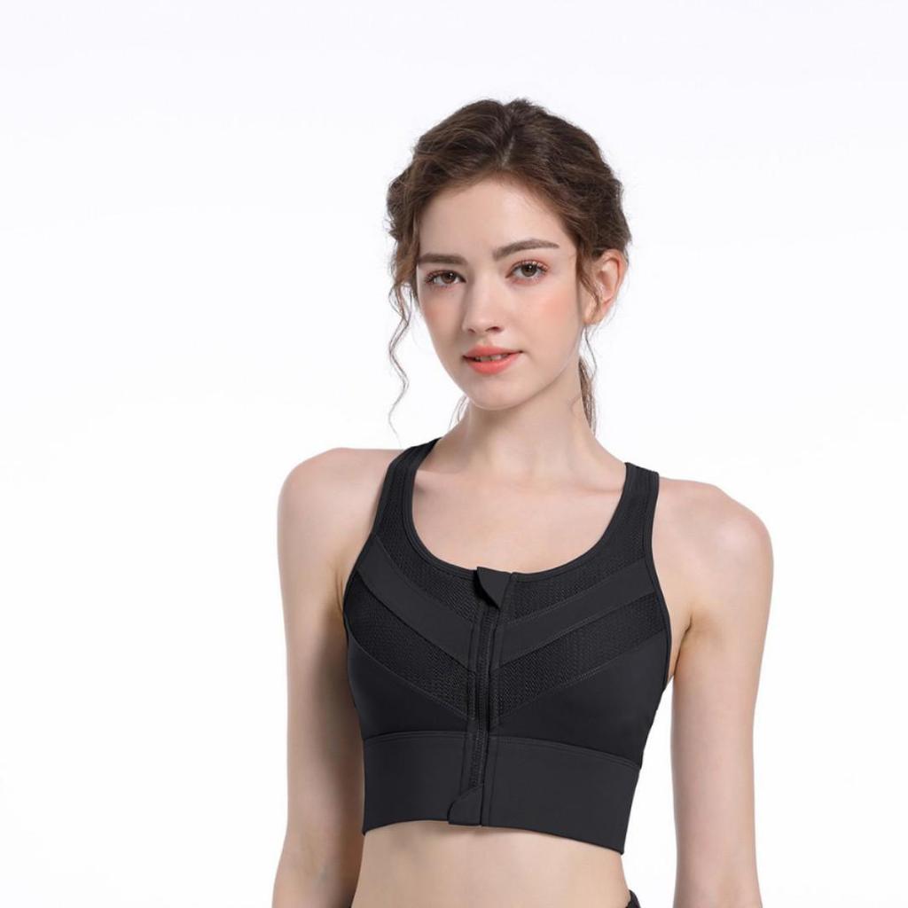 High-Impact Front Zipper Sports Bra with Fixed Cup