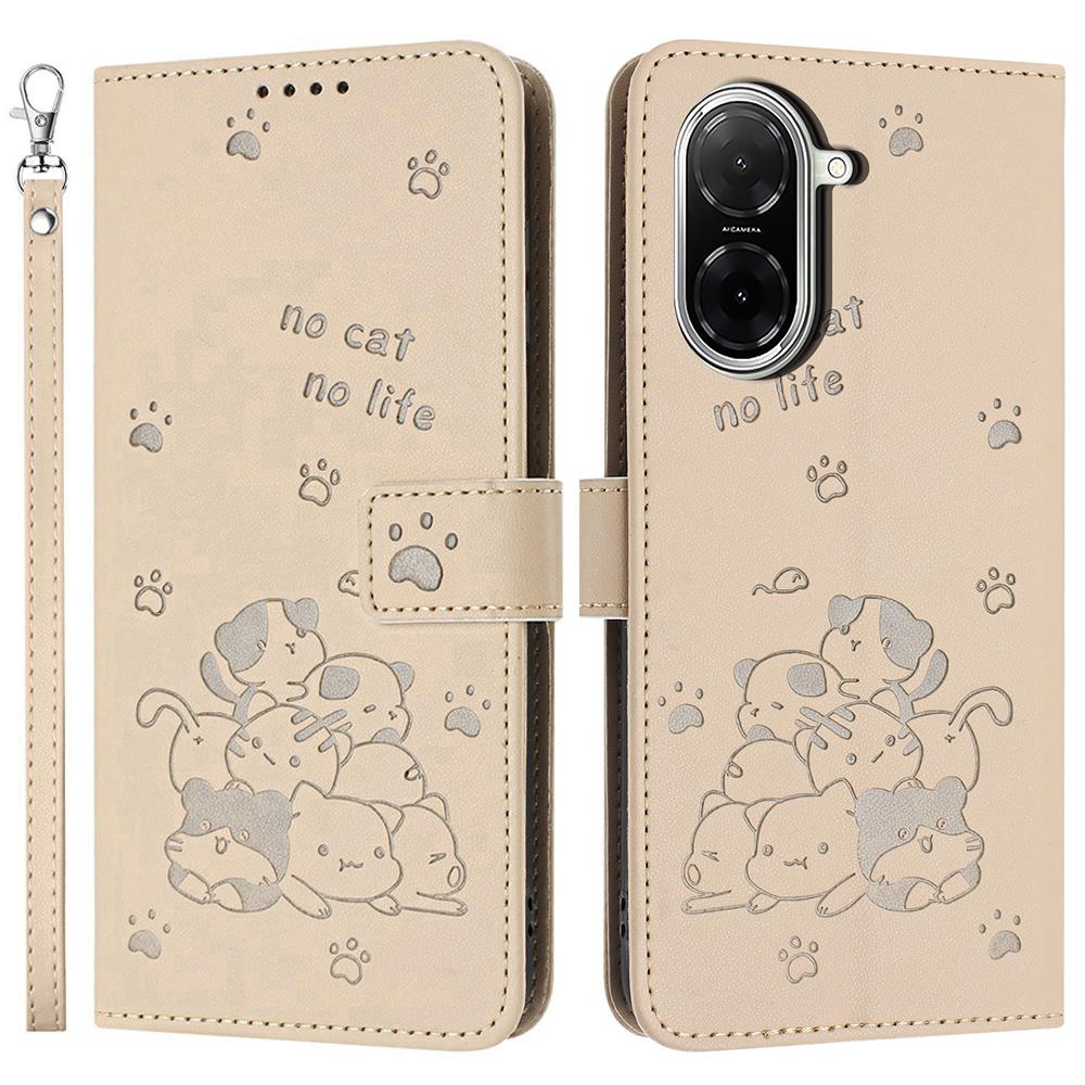 

Wallet Case for Xiaomi Redmi A5 4G (171.7mm)/Poco C71 4G Cats Imprint Leather Phone Cover with Strap Beige