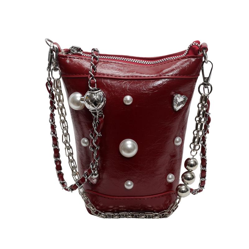 Značkový design PU kožená crossbody taška pro ženy nová malá kabelka na telefon taška přes rameno módní perlová dekorace dámská taška přes rameno