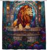 Lion Shower Curtain Stained Glass Tropical Jungle Wild Animal Purple Flower Vintage Afican Safari Forest Oil Painting Nature