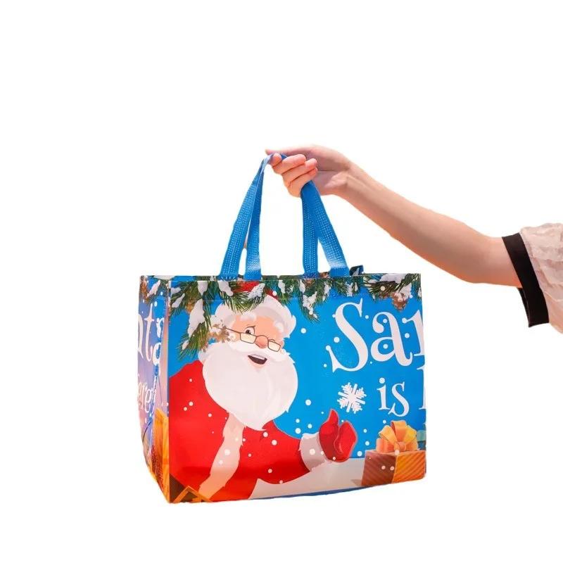 1PC New In Christmas Gift Bags Cartoon Cute Print Santa Elk Snowman Printing Non Woven Foldable Storage Handbag Party Supplies