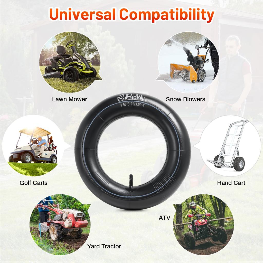 PaoWin Trillebårvogn Dekk Slange med TR13 Passer for Plen Hånd og Mini Motorsykler 2-Deler 3.50-8 Slange, 3.25/3.00-8 Slange, 3.50/3.25/3.00-8 Ventil,