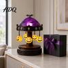 Horror Themed Carousel Ghost Light, Halloween Night Gothic Stained Glass Shade Gift for with Floating Ghosts/Pumpkins, Spooky Table Lamp Bedroom Home