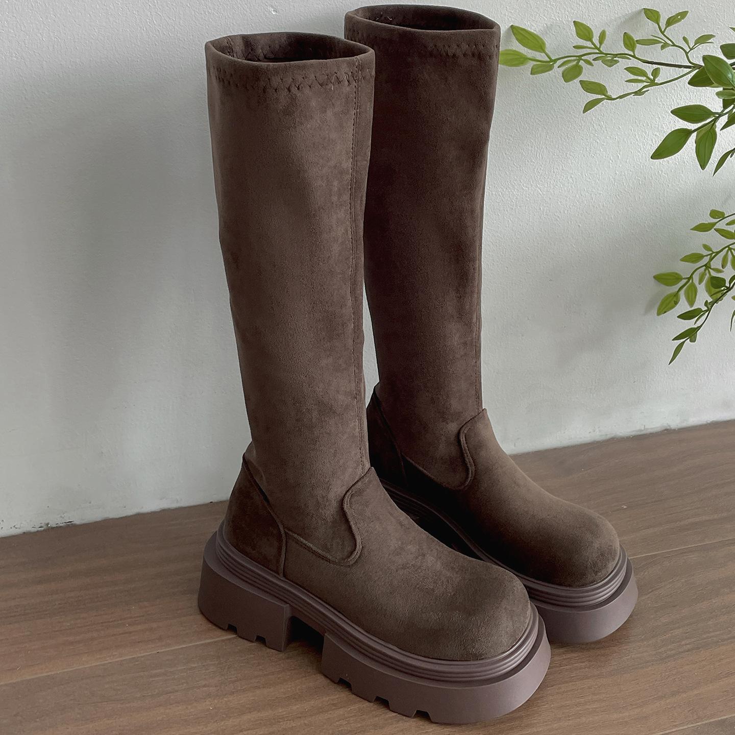 

Retro black with skirt platform boots women s boots 2025 new autumn British style thin knight boots 40 коричневый