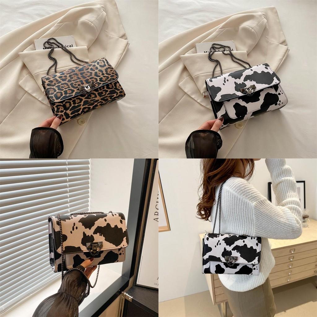 Trendy Summer Handbag Elegant Chain Strap Shoulder Bag In Chic Leopard And Cow Print Design