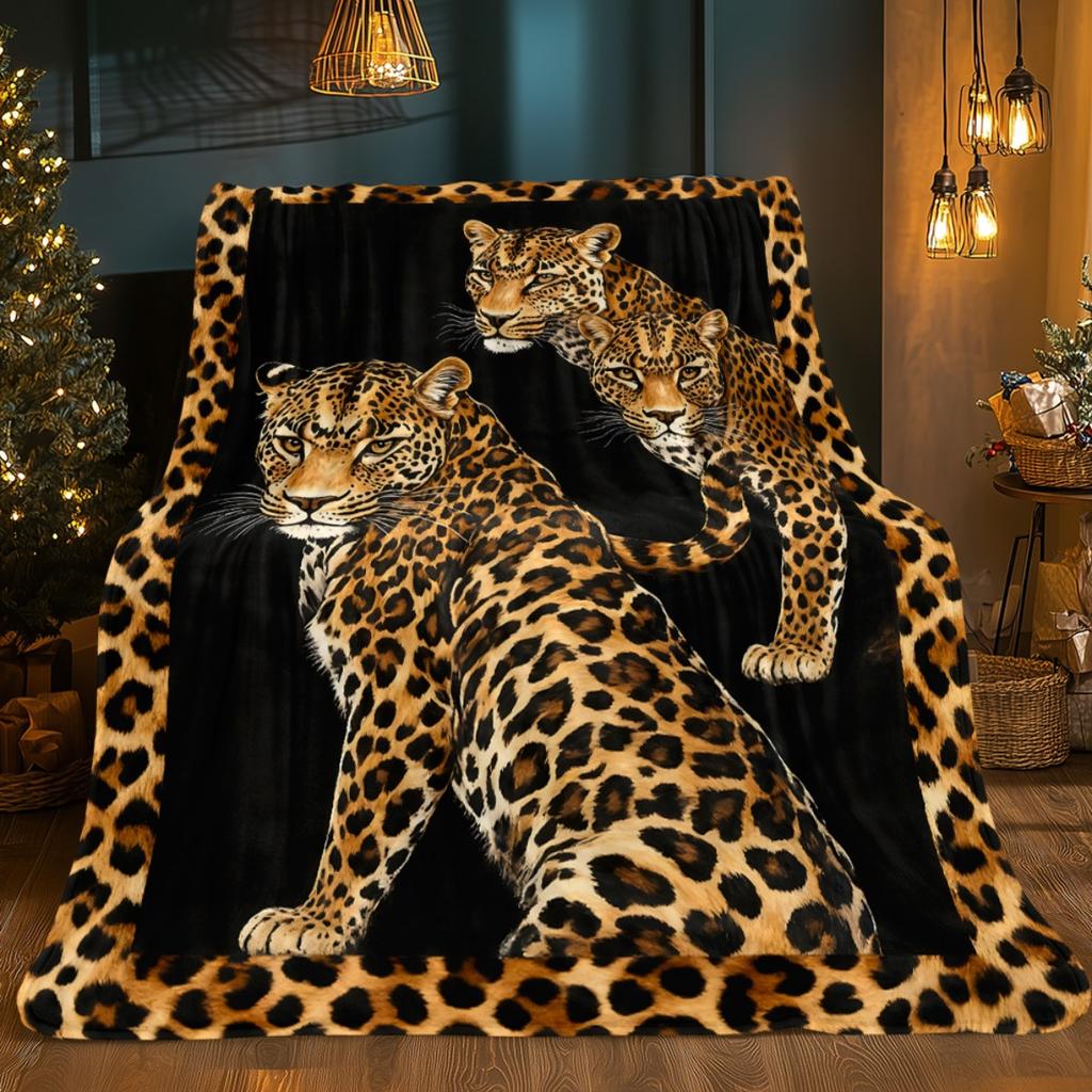 Leopard print flannel blanket wild animal design soft plush blanket for bedroom living room cozy warm throw blanket animal lover