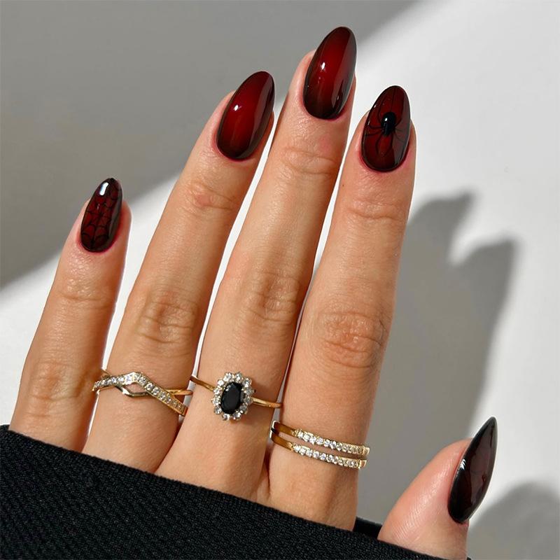24 Peças Unhas Postiças Amêndoa Fosca Com Cola Gradiente Preto Brilho Borboleta Unhas Falsas Para Outono Inverno