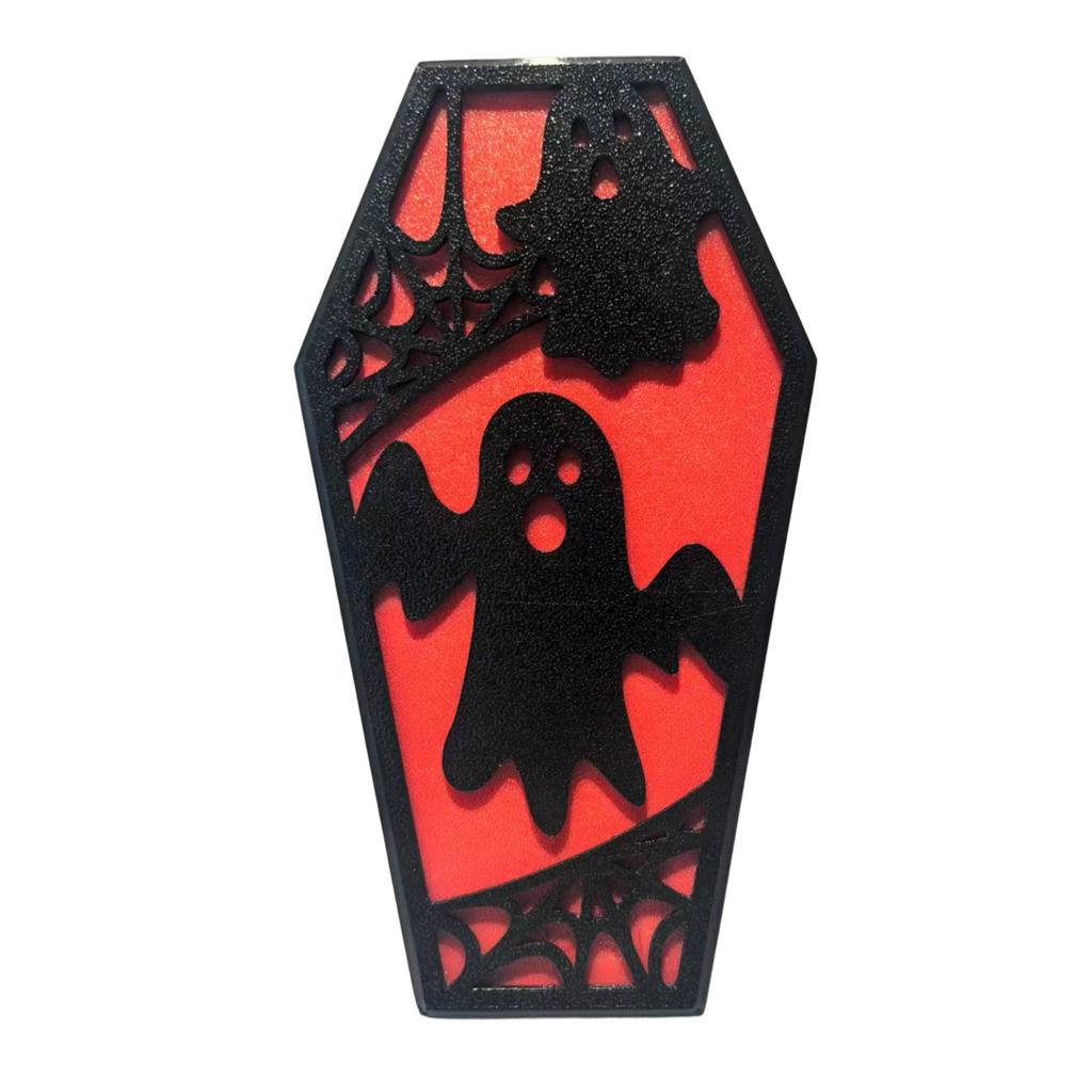 Halloween Coffin Decoration with LED Light Bat and Ghost Design Indoor Outdoor Party Prop Atmosphere Enhancer