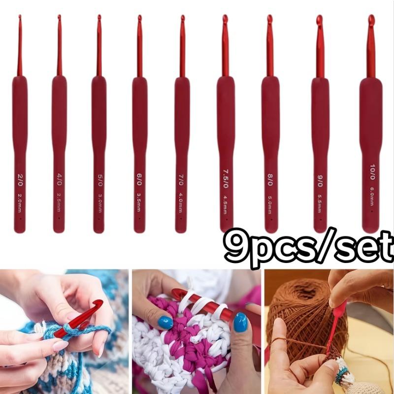 9pcs DIY Crochet Hook Set 9 Sizes Red Hand Knitting Crochet Needles 2-6mm Sweater Knitting Tools Ultra Fine Weave Crafts Hooks