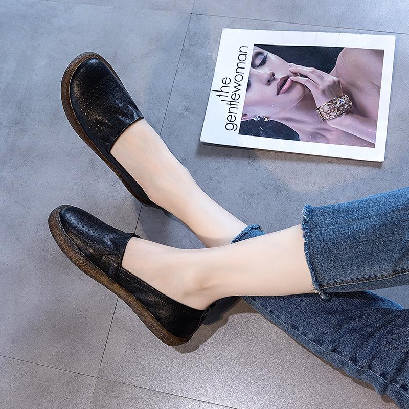 2025 Women's Summer Breathable Soft Sole Genuine Leather Cutout Loafers, Flat Shoes for Pregnancy, Plus Size Available