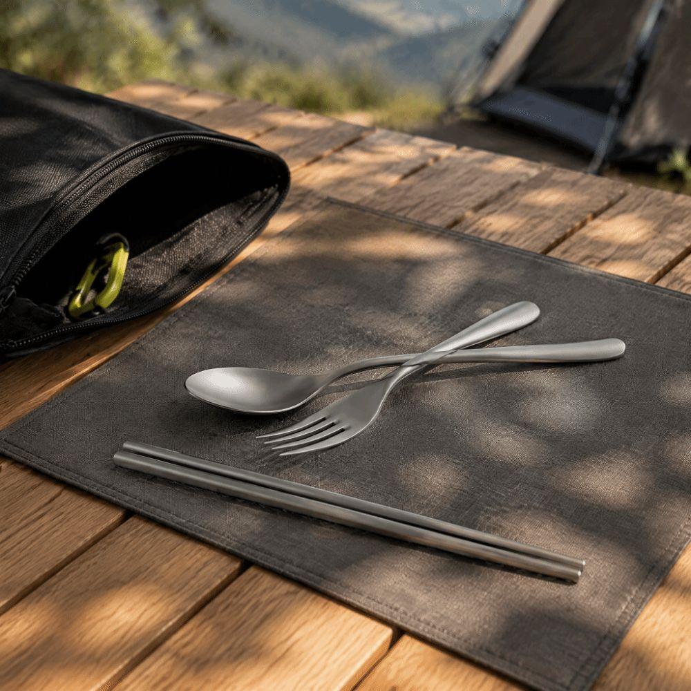 3 Piece Set Matte Finish Titanium Flatware Lightweight Travel Utensil Kit Outdoor Dining