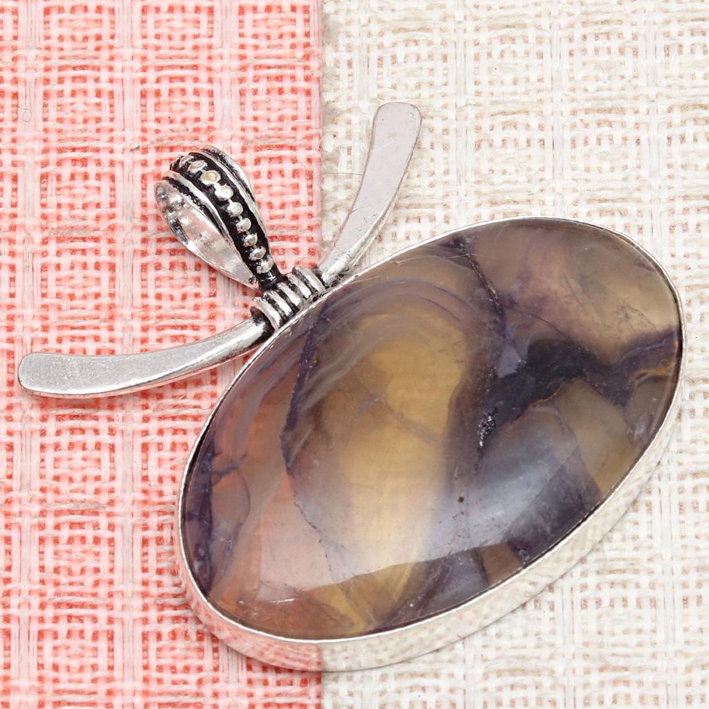 Fluorite Gemstone Handmade Women's Unisex Silver Jewelry Pendant 1.75