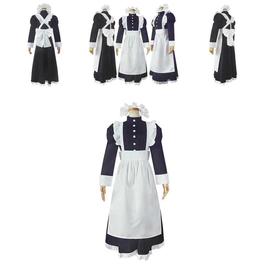 Style Long British Maid Outfit Men Women Lace Cosplay Dress Halloween Costume