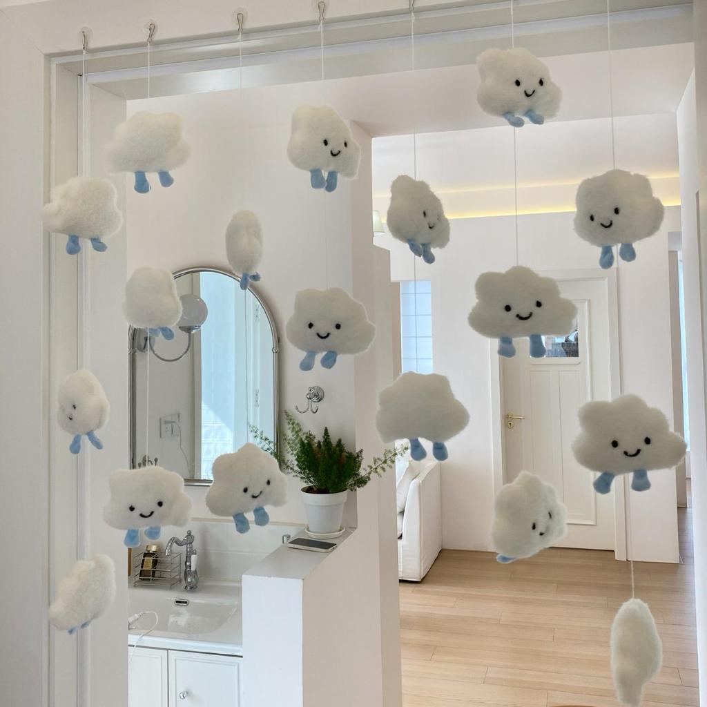 Adorable 3D Cloud Plush Door Curtain for Kids' Room - No-Punch Hanging Decoration