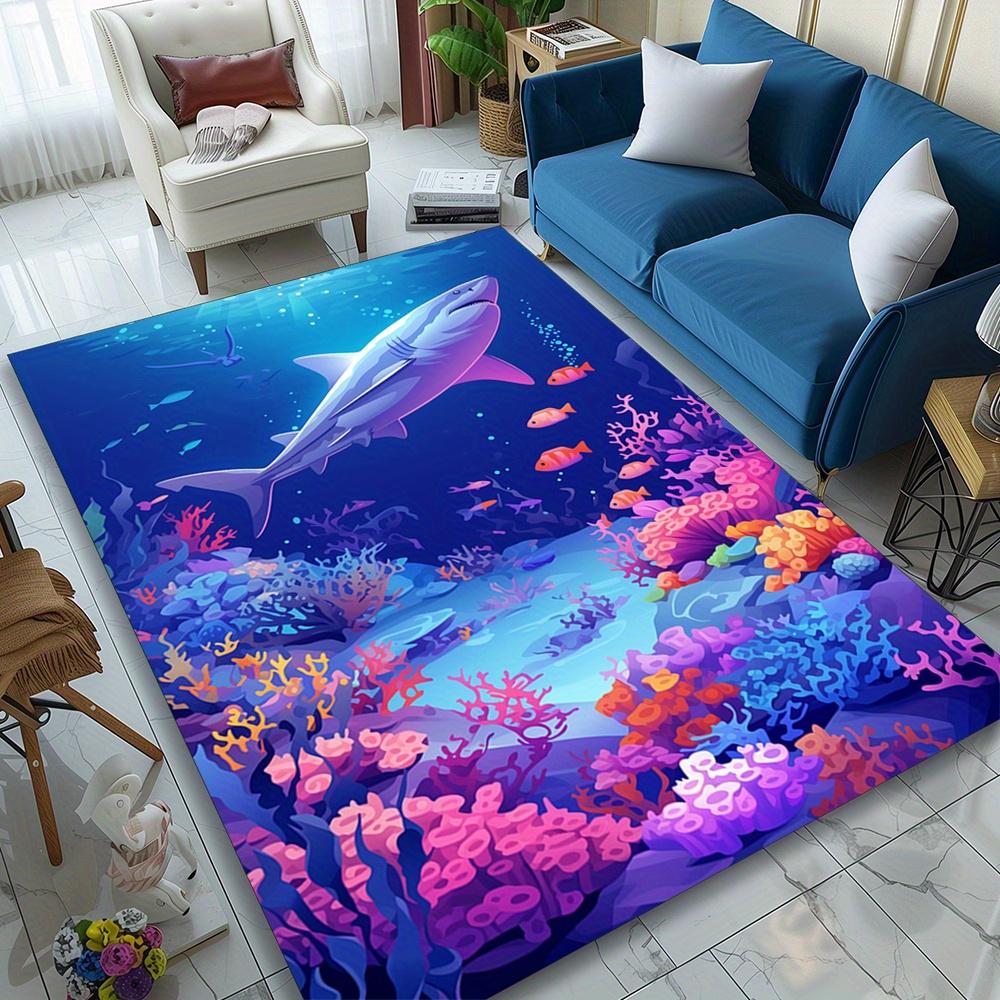 

Яркий ковер-палас «Акула и коралловый риф» - Прочный ковер из хрустального бархата, Подводная тематика с красочными рыбами и кораллами, Идеальный 50x80cm