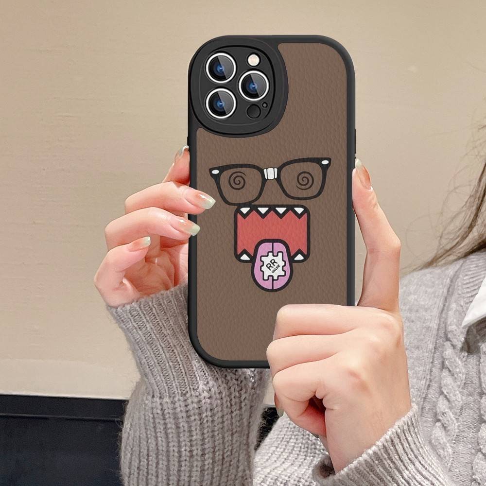 Cute Domo-Kun Phone Case For IPhone 16 15 14 13 12 11 Pro Max Plus Leather Shockproof Cover