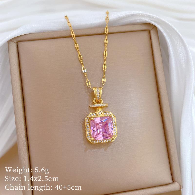 Perfume Full Diamond Fashion Light Luxury Temperament Gorgeous Full Diamond Necklace Female Versatile Collarbone Chain Titanium Steel Chain