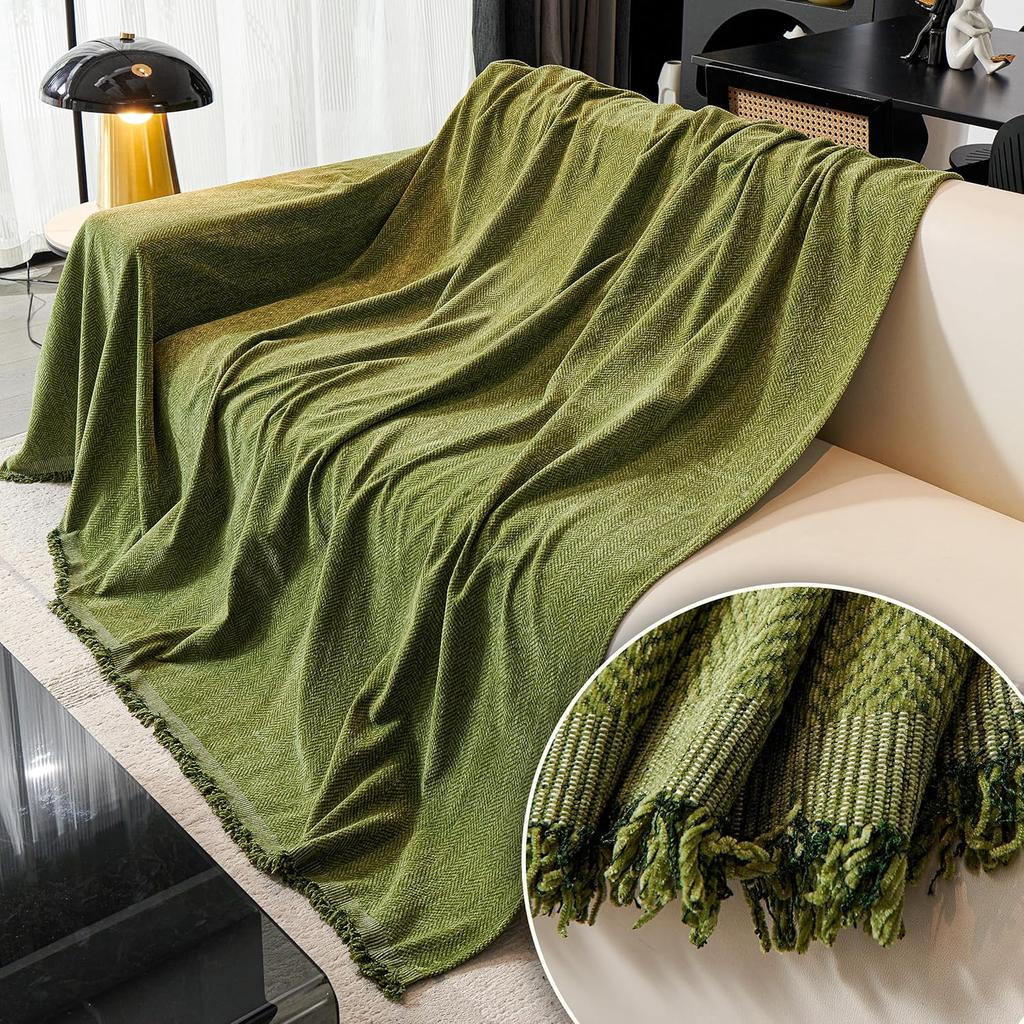 Chenille Protector Sofa Covers Green Sofa Slipcover Couch Cover Living Room Pet Soft with Tassel Washable Throw Blanket Stylish