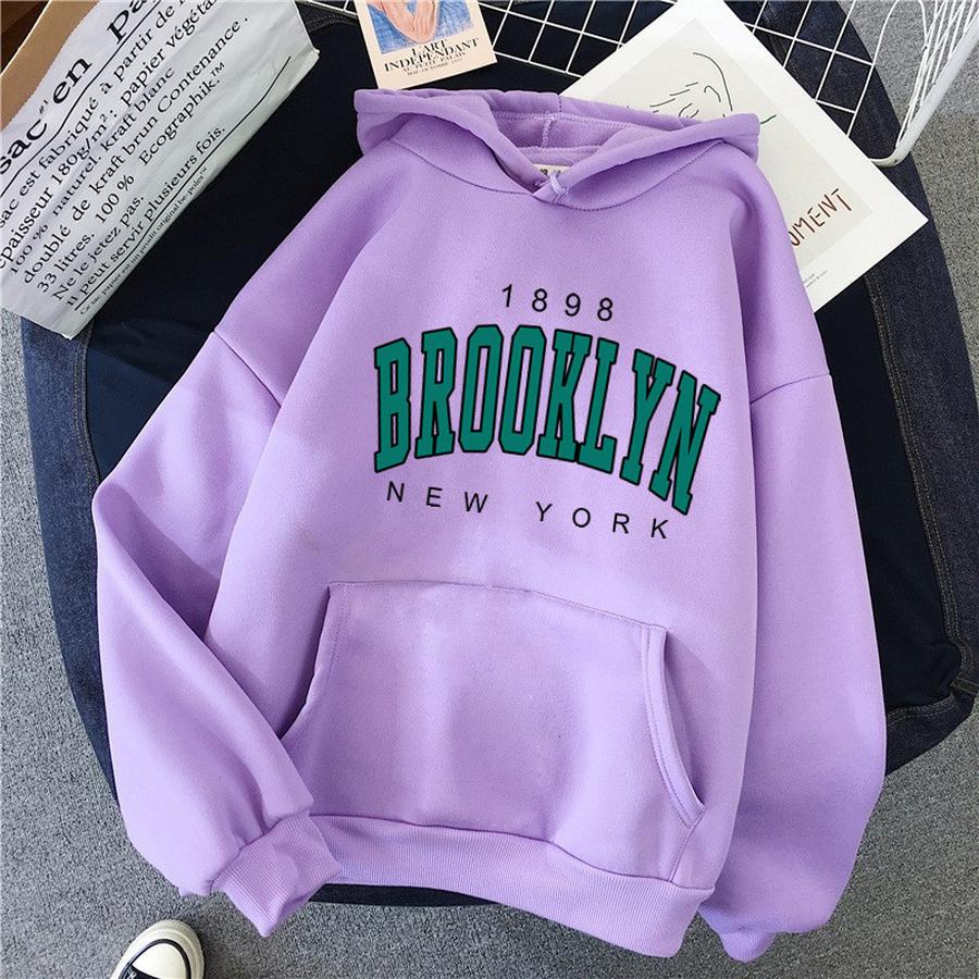 Fall Winter Oversized Women's Fleece Hoodie Sweatshirt with Hood Hot Sale Brooklyn Printed Couple Matching Sports Shirt