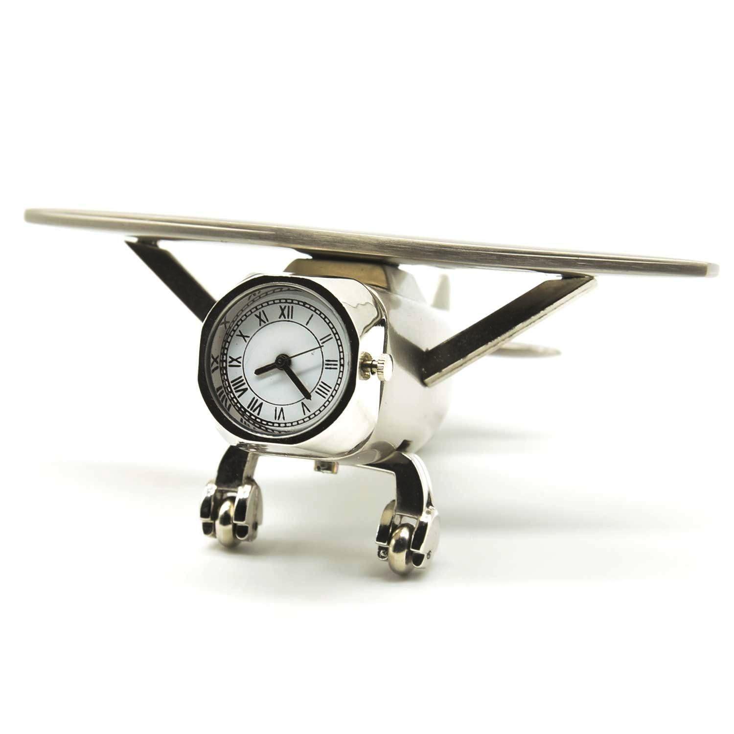 

Aeroplane Miniature Table Clock & Paper Weight – Stylish Analog Desk Clock with Roman Numerals, Vintage Home Office Decor Onesize