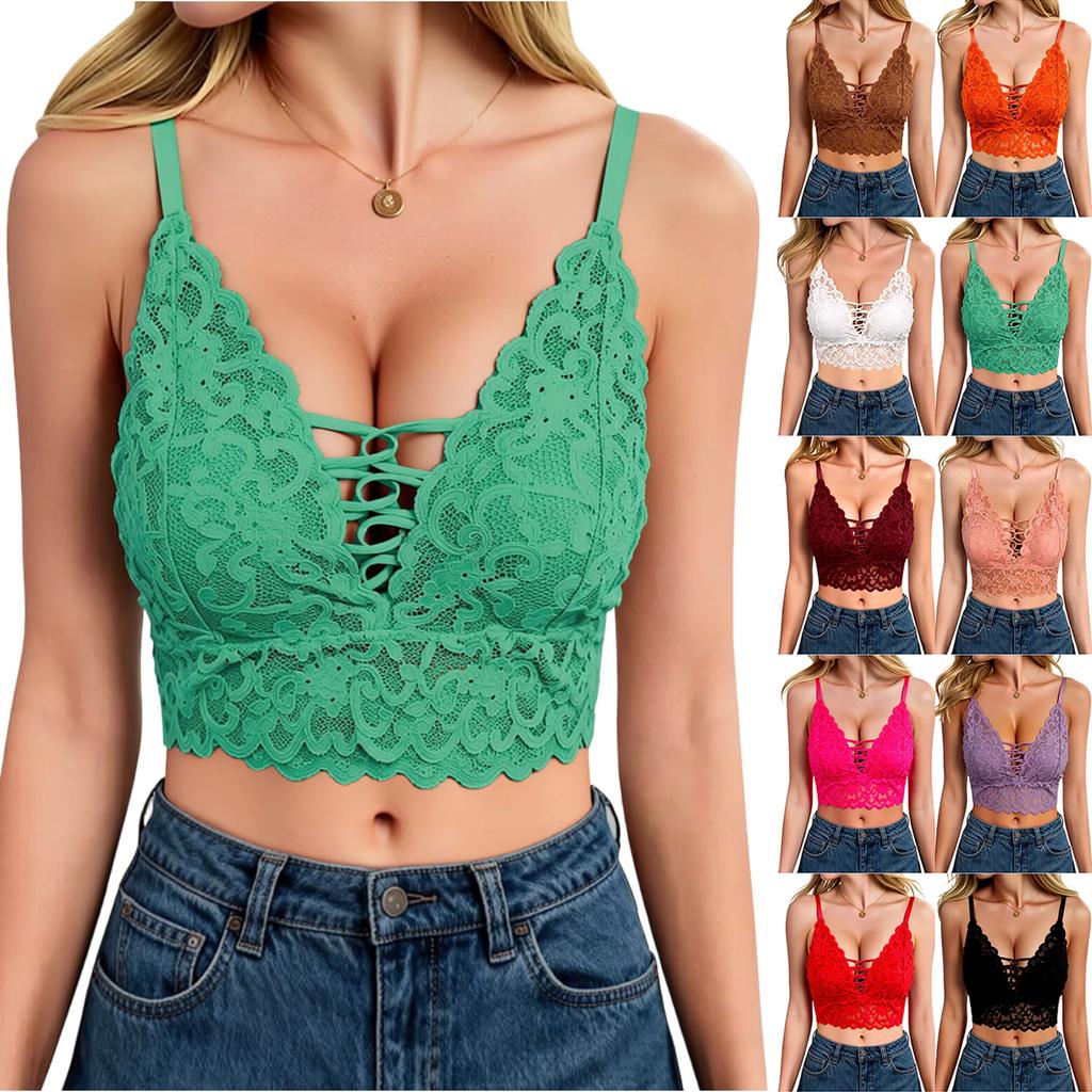 Lace Bralette Crop Top V Neck Adjustable Straps Unlined Wireless Bra Y2K Style Lace Camisole Tank Top