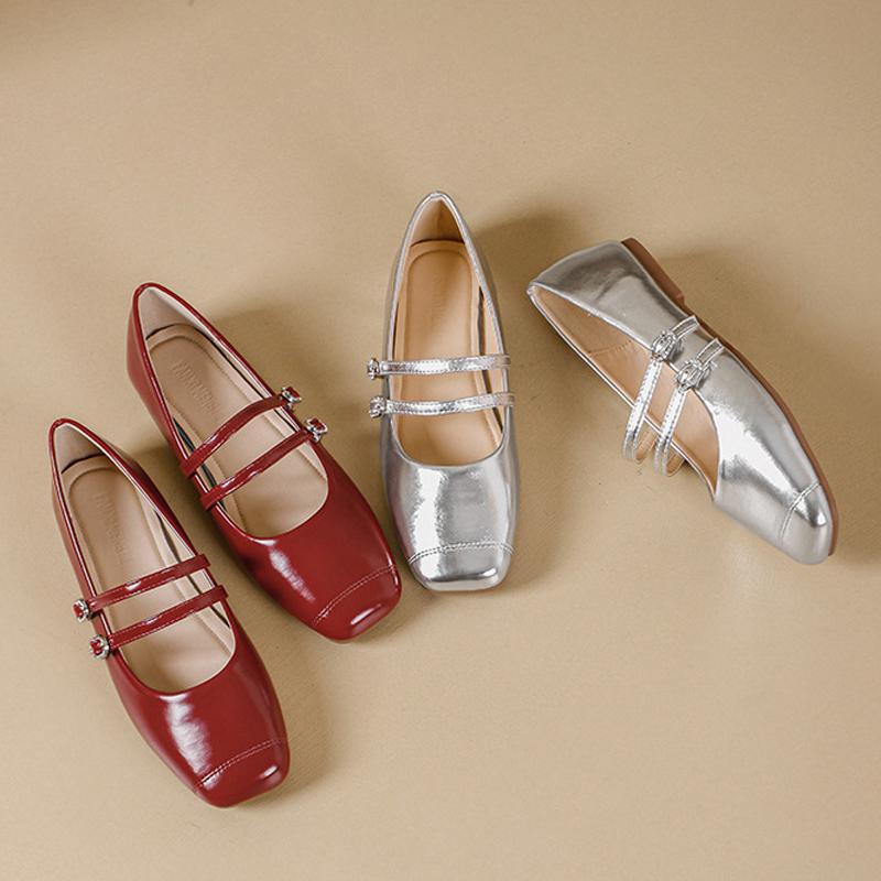 Fashion Double Belt Strap Flats Mary Janes Woman Lolita Shoes Spring Ballets Ladies Shallow Loafers Barefoot Mocasines Femme Bride Shoes