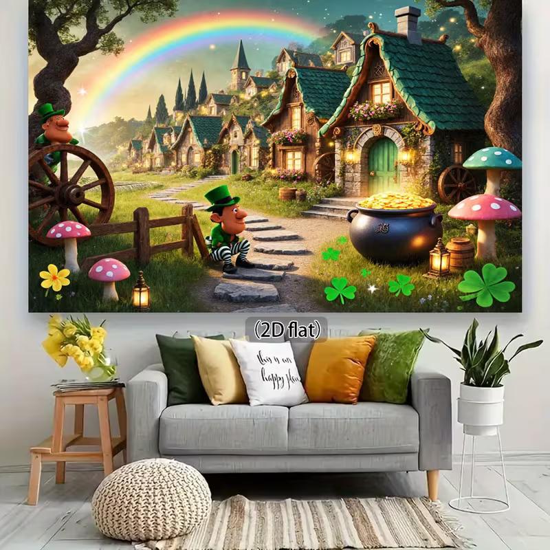 2D St. Patrick's Day Backdrop Leprechaun Village Rainbow Photography Background Banner