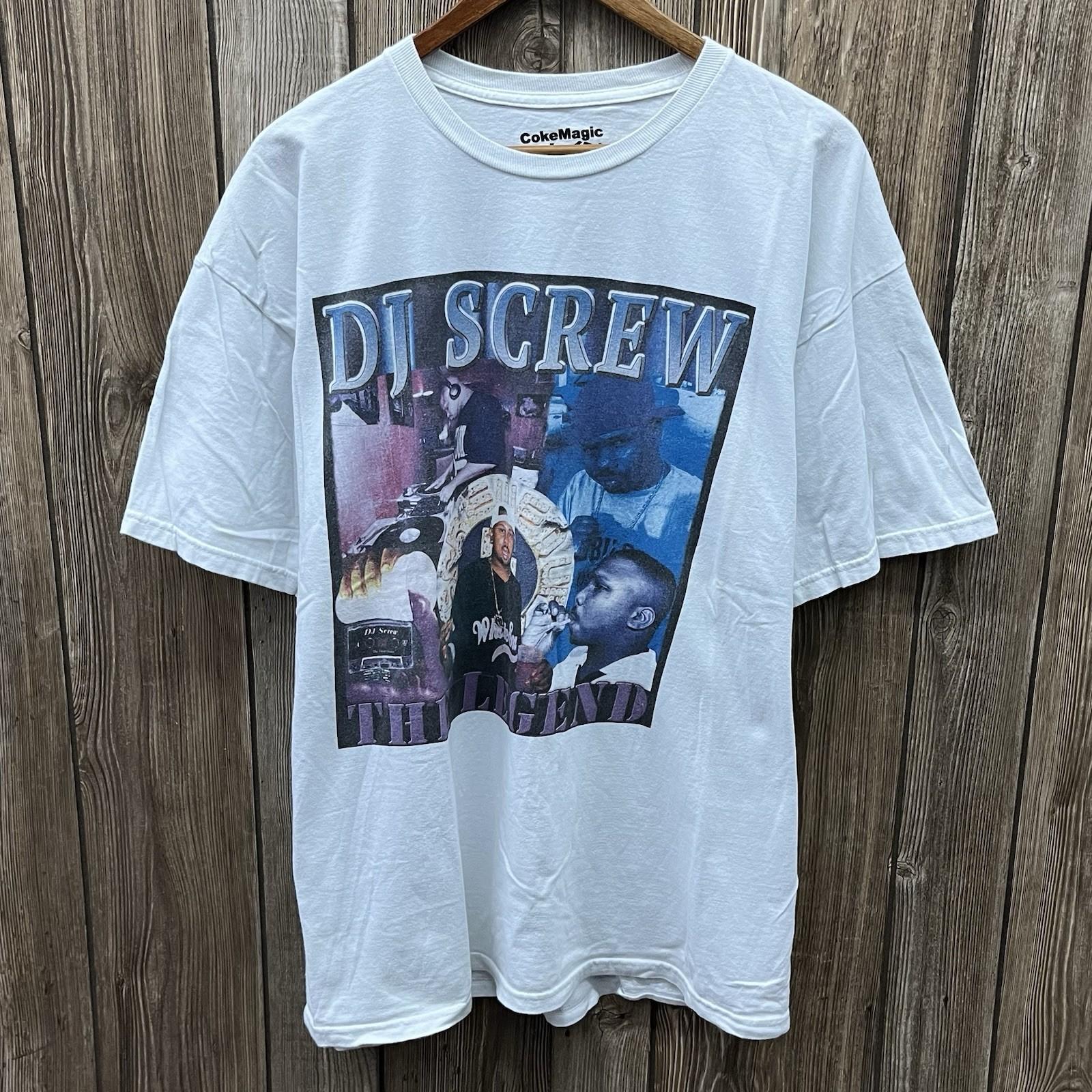 DJ Screw Coke Magic Hip Hop Rap Homage Graphic Tee White Retro Mens XL Unisex T-Shirt XL