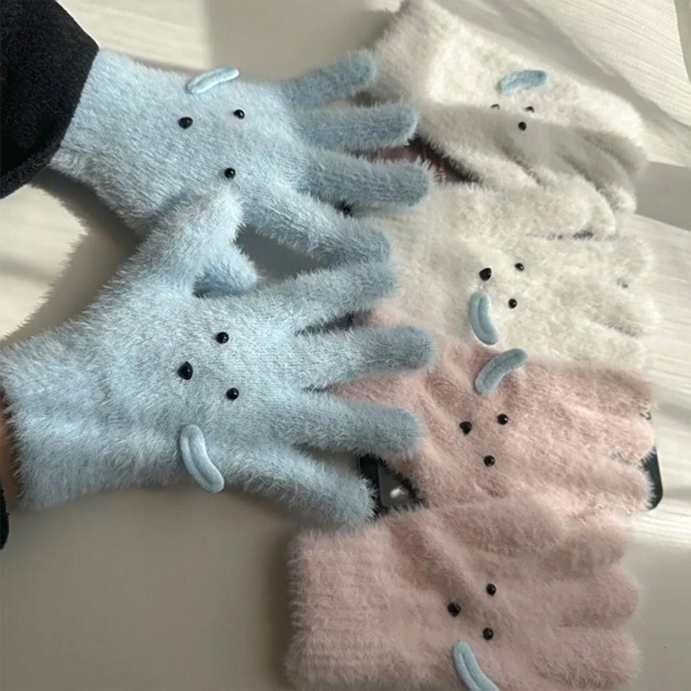Cute Runny Dog Five-finger Gloves Thickened Driving Mittens Fashion Girls Knitted Mitten  School