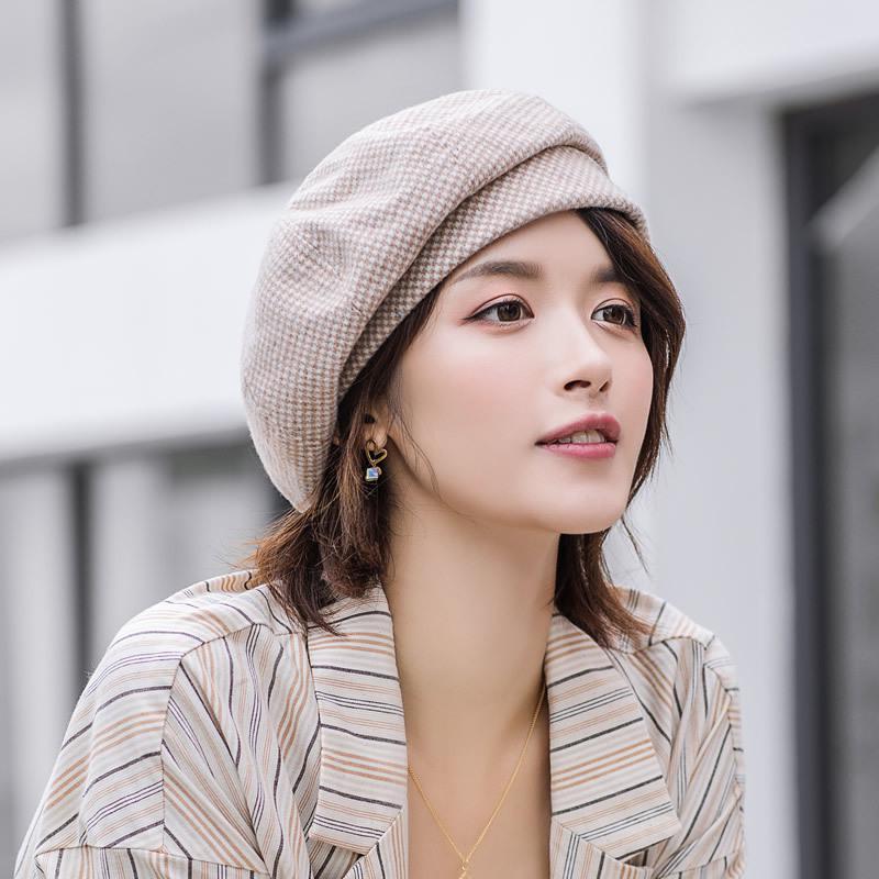 Women's Autumn/Winter Houndstooth Beret - Retro British Style