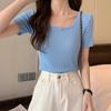 Fashion Ice Silk Short Sleeved Knitted Women's T-shirt Spring Summer New Slim Fit Thin Pullover Bottomed Sweater Women's Short Top Women's Clothing