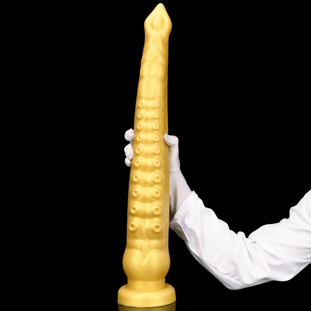 59cm Gold Silicone Extra Long Masturbator Gay Dildo Anal Plug Fisting Strap On Penis Sex Toy Big Dick Realistic Cock