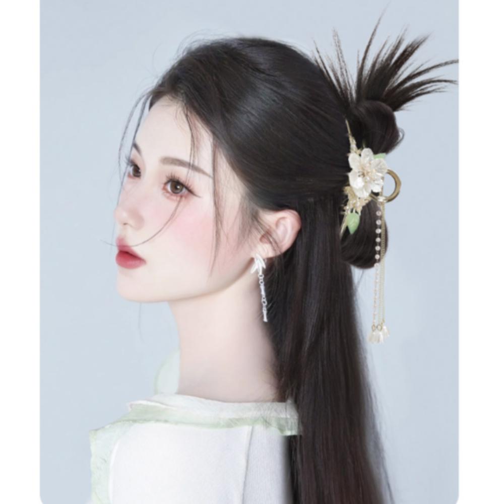 New Chinese Style Shuttlecock Head Wig Hanfu Hairpin Flower Tassel Hairpin Wig  Female