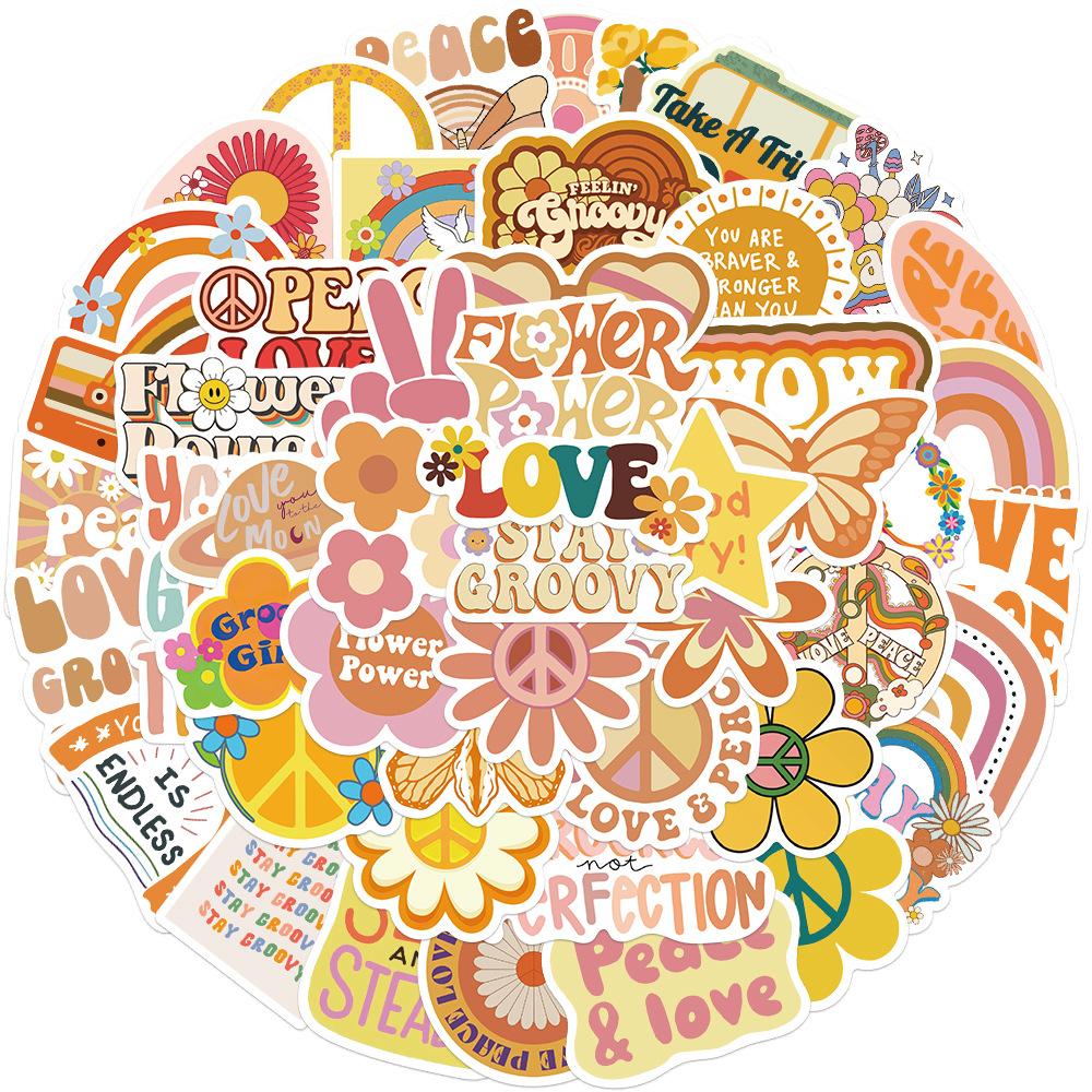 50 Photos Groovy Boho Hippie Stickers Decorative Suitcase Pen Guitar Notebook Waterproof Explosive