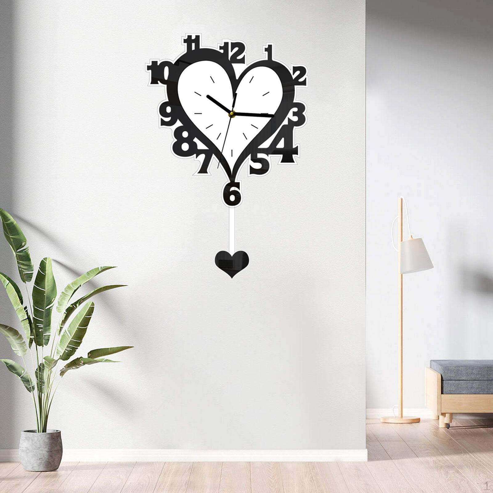 

Acrylic Wall Clock Heart Shaped Decorative Hanging Modern Timepiece for Living Room Home чорний