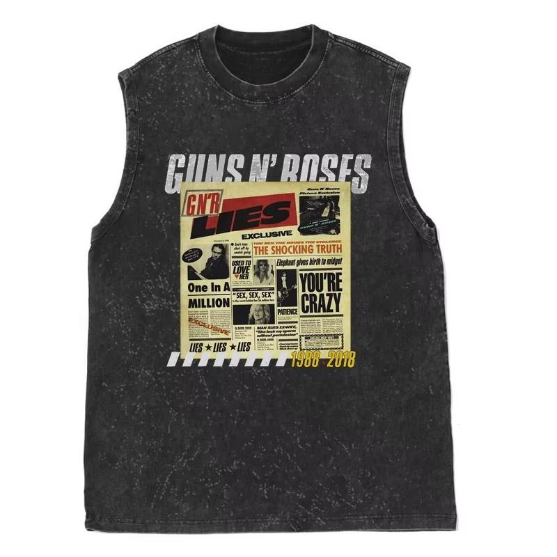 Vintage Washed Cotton Guns N Roses American Retro Rock Old Sleeveless Vest Men's Women's T-shirt Tank Tops Clothing