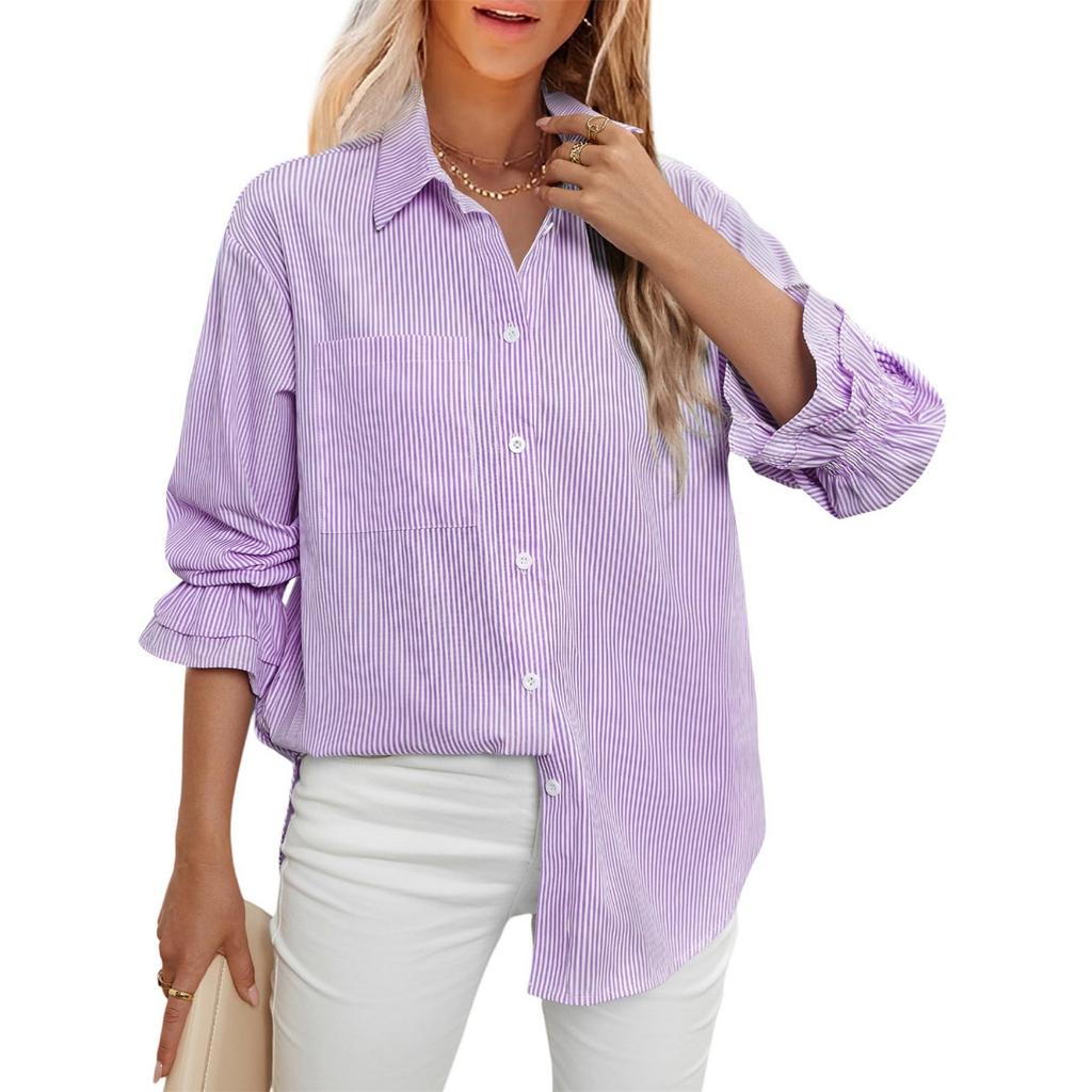 Fashionable Women's Striped Casual Shirt Tops Long Sleeve Shirt