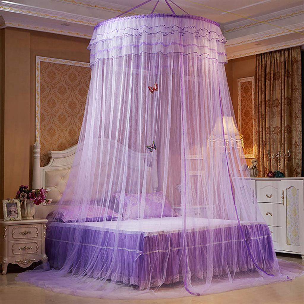 Breathable Round Canopy Lace Princess Style Mosquito Net Bed Curtain Netting (Purple)