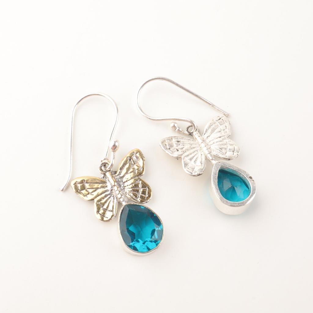 Apatite Gemstone 925 Sterling Silver Jewelry Butterfly Earrings 1.3" For Women EE-155-1