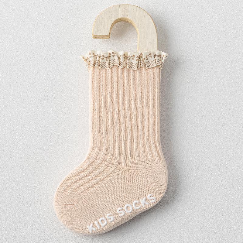Newborn Male Female Babies Infants Children Combed Cotton Spring and Autumn Summer Lace Medium Tube Non-slip Floor Socks