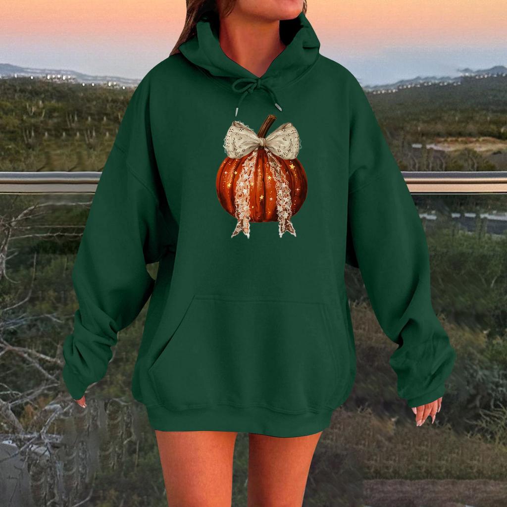 Women's Long-sleeved  Oversized Dropped Shoulder Sleeves Women's Hooded Halloween Print Plush Sweatshirt