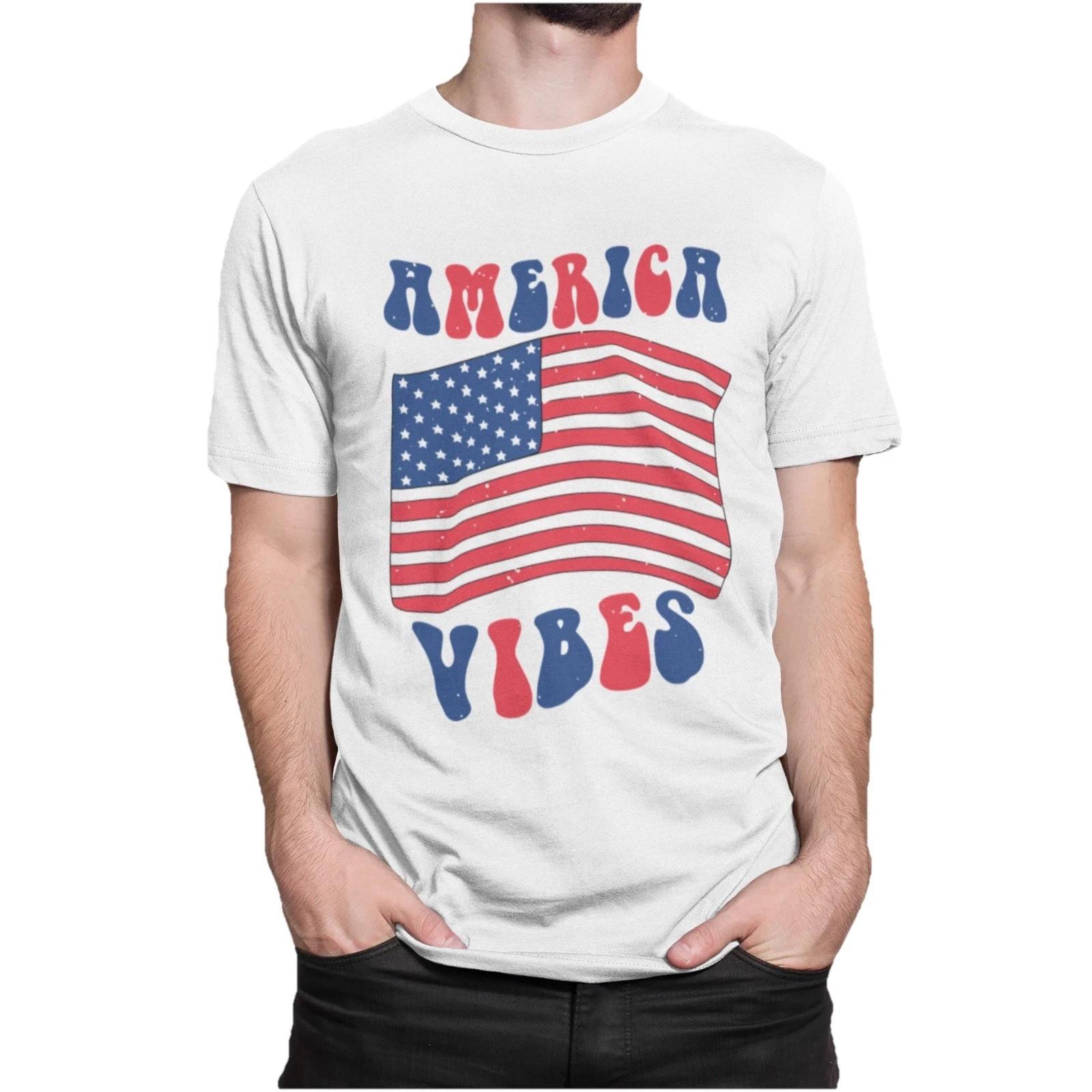 America Vibes T-Shirt | Patriotic American Flag 4th of July Tee XS