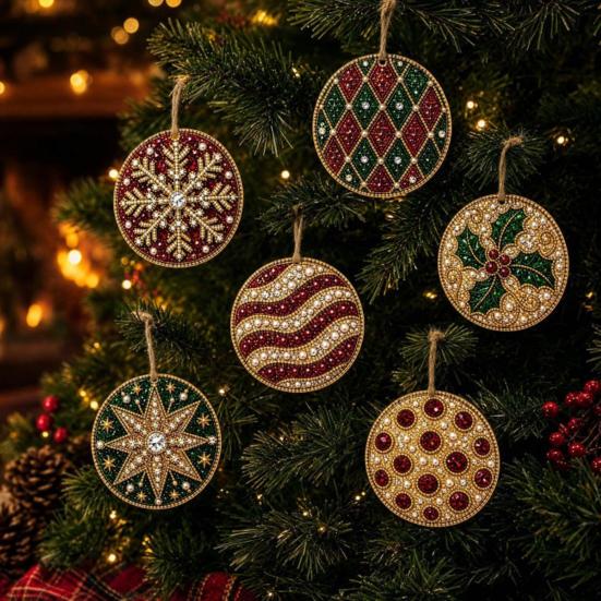 Creative Weekend Activity Kit 6Pcs/Set Christmas Ornaments DIY Faux Pearl Art Kit, Hanging Decorations Craft Personalized Tree with Round Charms