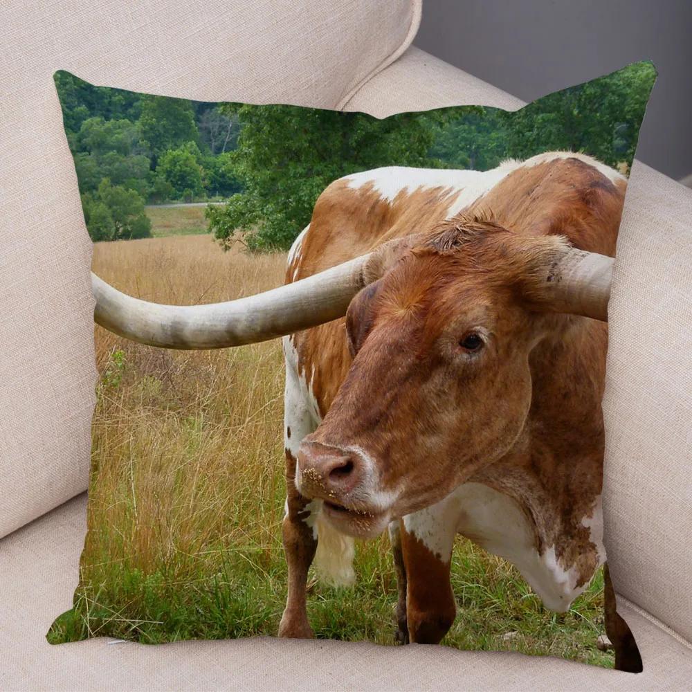 Scotland Kyloe Pillow Case Decor Wild Cow Colorful Animal Print Pillowcase Soft Short Plush Cushion Cover for Home Sofa 45x45cm