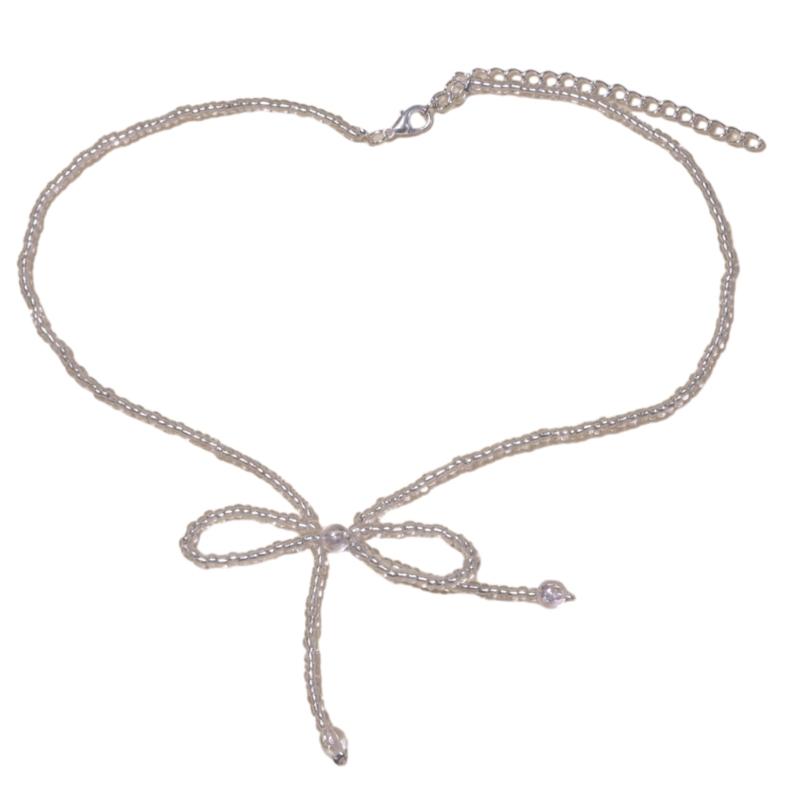 Fashionable Bowknot Pendant Necklace Handmade Colorful Beads Neckchain Bow Clavicle Chain for Women Girls Choker