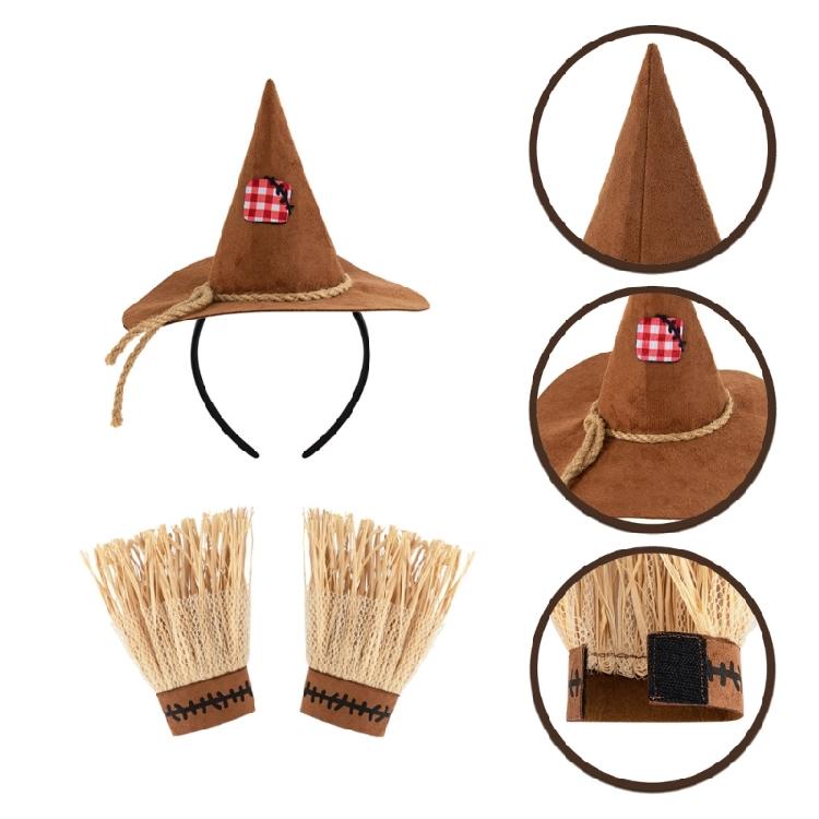 Akcesoria do Kostiumu Stracha na Wróble Zestaw Opaska Rękawiczki Na Wydarzenie Halloweenowe Szkolne Przedstawienia Aktywności Na Świeżym Powietrzu Wygodne W Noszeniu Przyjazny Materiał Design